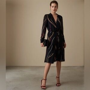 REISS Caralisa Printed Midi Dress Size 0 Black / print NWOT